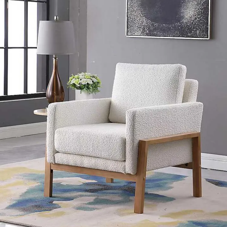 Accent Chairs-Kirklands Home Boucle Wood Frame Accent Chair White