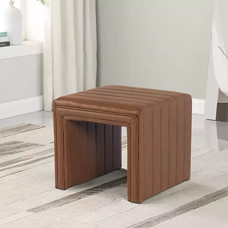 Benches & Ottomans-Kirklands Home Cognac Leather Arch Ottoman Brown