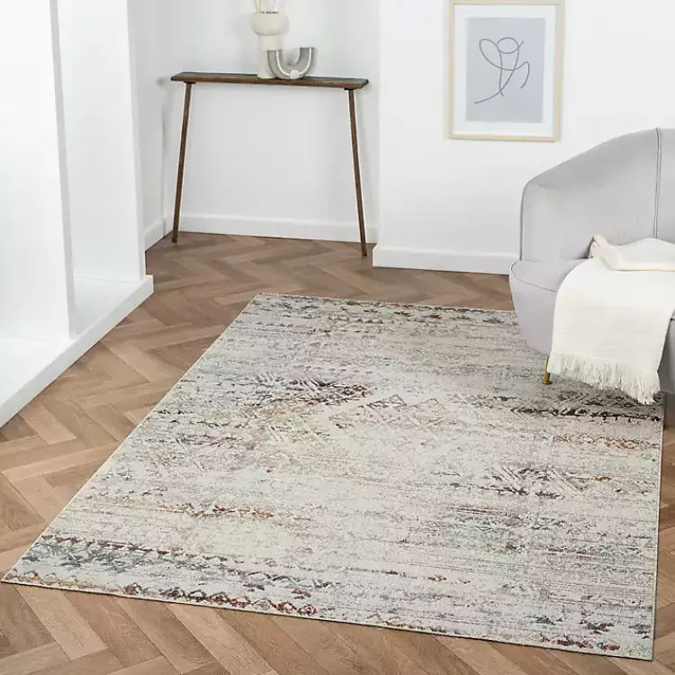 Area Rugs-Kirklands Home Distressed Medallion Washable Area Rug, 7x9 Ivory