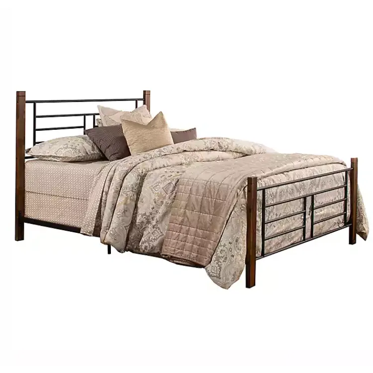 Beds & Headboards-Kirklands Home Weathered Brown Farmhouse Queen Bed