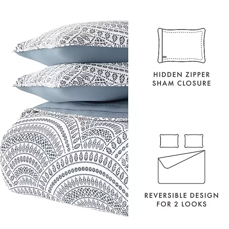 Quilts-Kirklands Home Blue Scalloped Reversible 3-pc. Queen Quilt Set