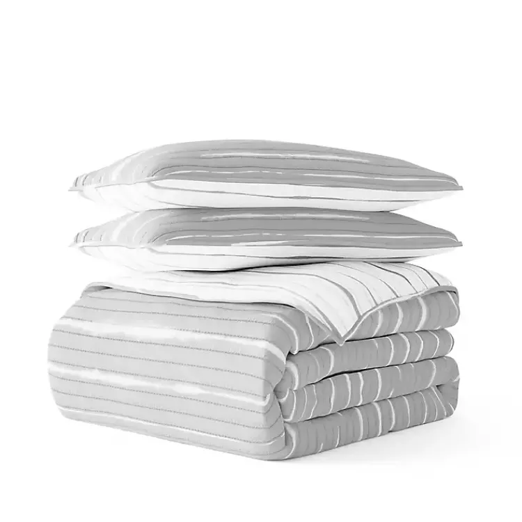 Quilts-Kirklands Home Gray Linear Reversible 3-pc. Queen Quilt Set