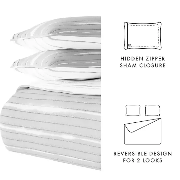 Quilts-Kirklands Home Gray Linear Reversible 3-pc. Queen Quilt Set