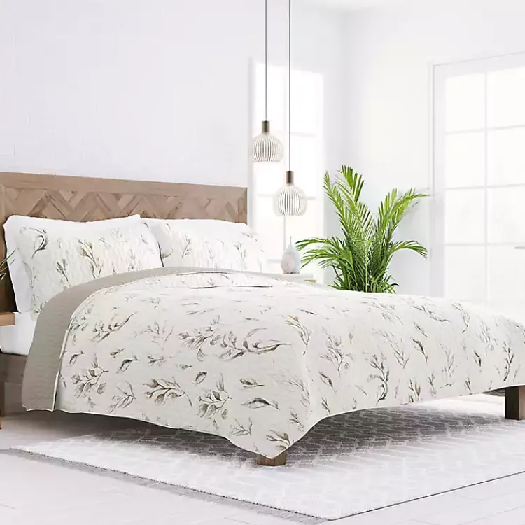 Quilts-Kirklands Home Watercolor Leaves Reversible 3-pc. Queen Quilt Set