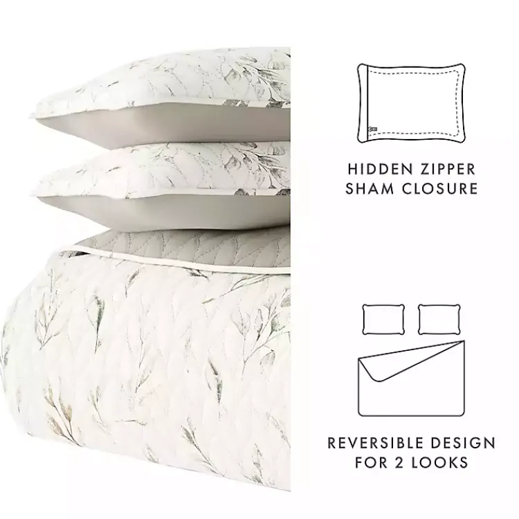 Quilts-Kirklands Home Watercolor Leaves Reversible 3-pc. Queen Quilt Set