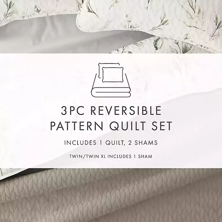 Quilts-Kirklands Home Watercolor Leaves Reversible 3-pc. Queen Quilt Set