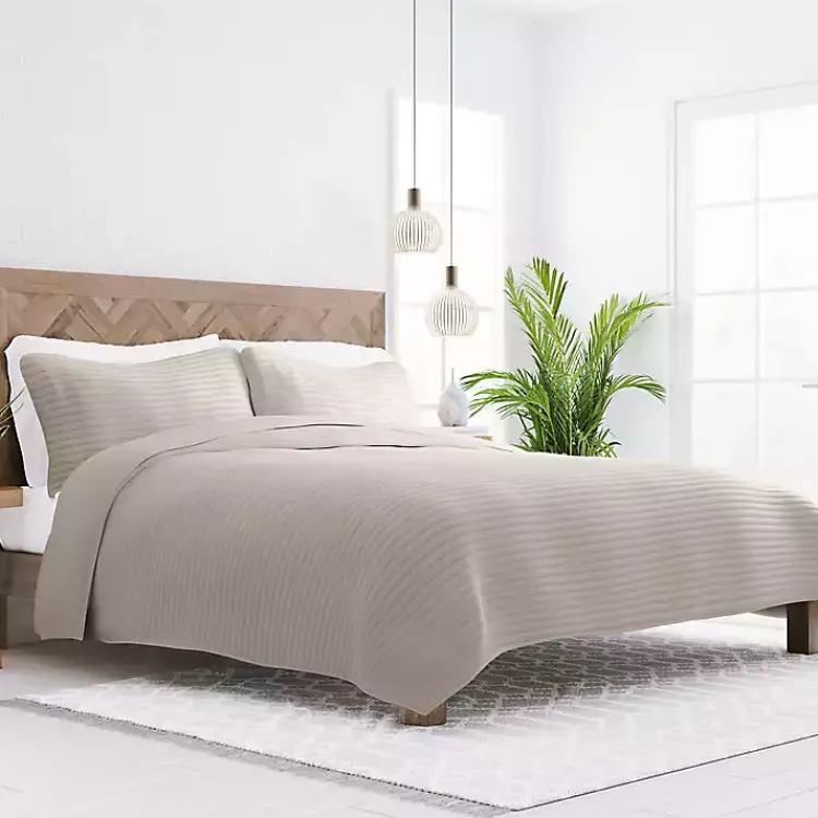 Quilts-Kirklands Home Latte Stitched Stripes 3-pc. Queen Quilt Set Tan