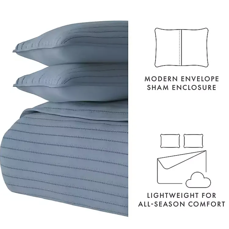 Quilts-Kirklands Home Stitched Stripes 3-pc. King Quilt Set Blue