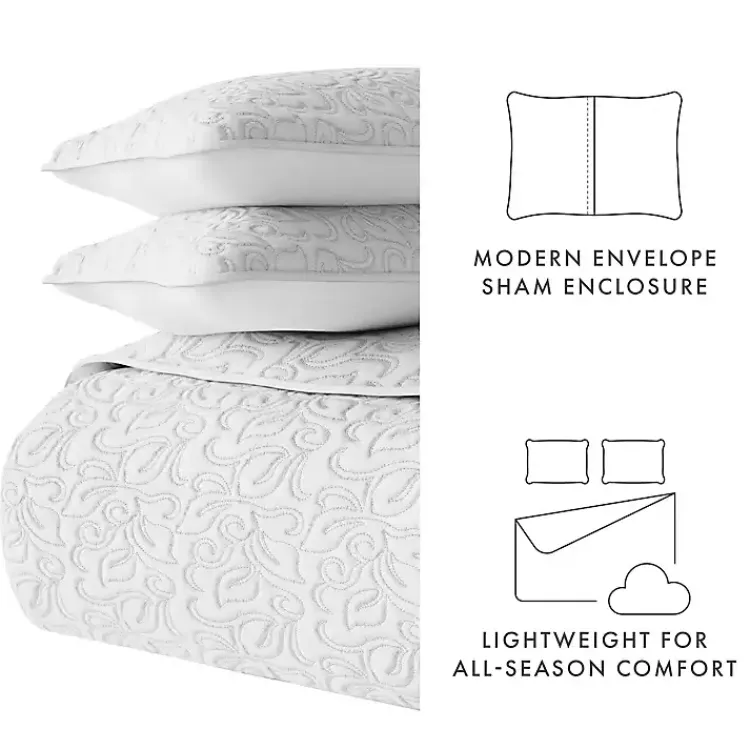 Quilts-Kirklands Home Floral Stitch 3-pc. Queen Quilt Set Gray