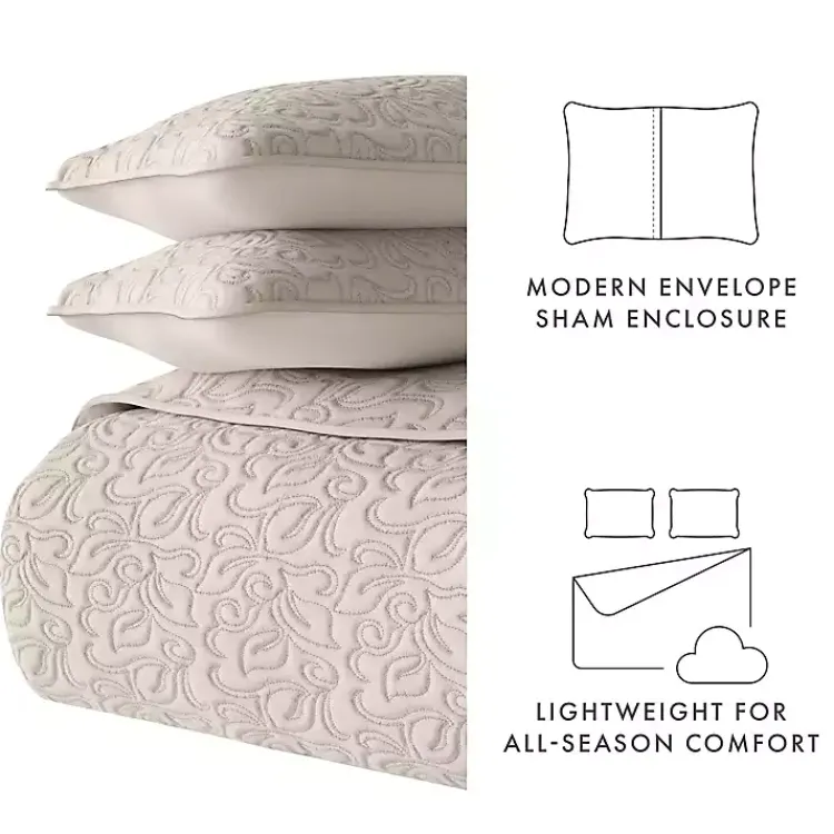 Quilts-Kirklands Home Latte Floral Stitch 3-pc. King Quilt Set Tan