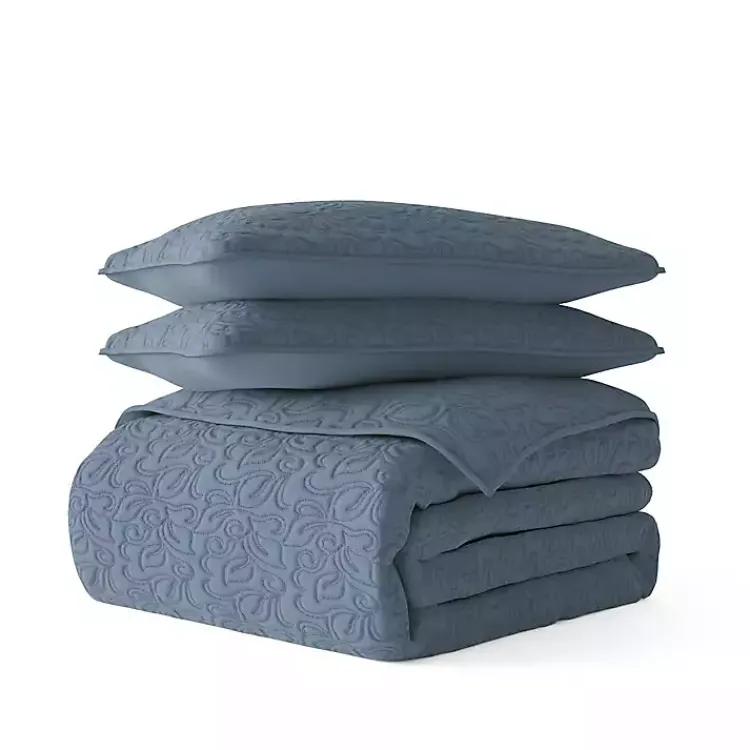 Quilts-Kirklands Home Floral Stitch 3-pc. Queen Quilt Set Blue