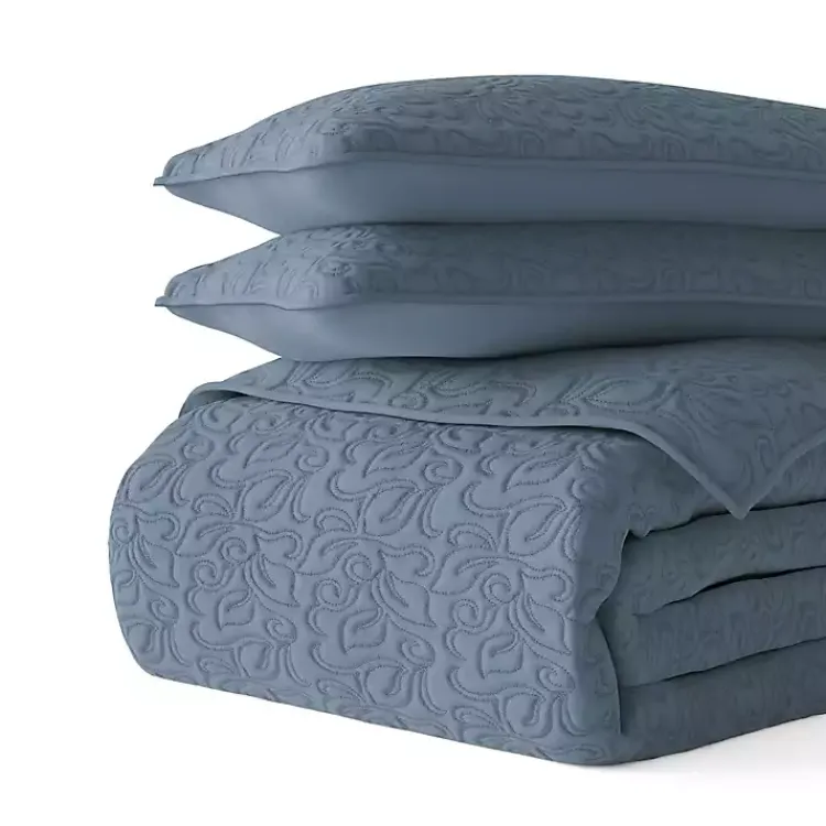 Quilts-Kirklands Home Floral Stitch 3-pc. Queen Quilt Set Blue