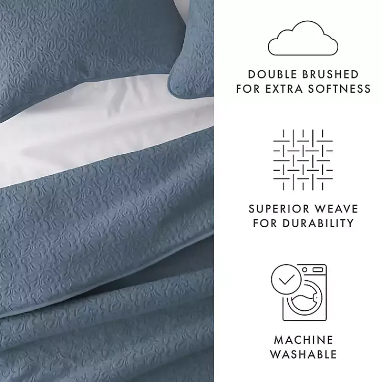 Quilts-Kirklands Home Floral Stitch 3-pc. Queen Quilt Set Blue