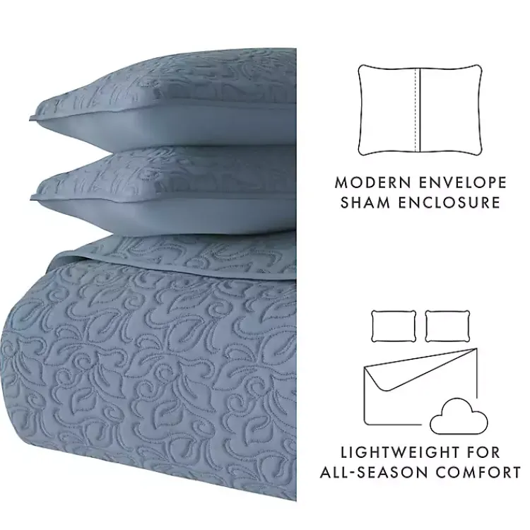 Quilts-Kirklands Home Floral Stitch 3-pc. Queen Quilt Set Blue