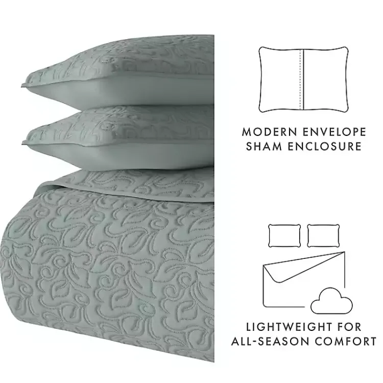 Quilts-Kirklands Home Stitched Floral 3-pc. Queen Quilt Set Green