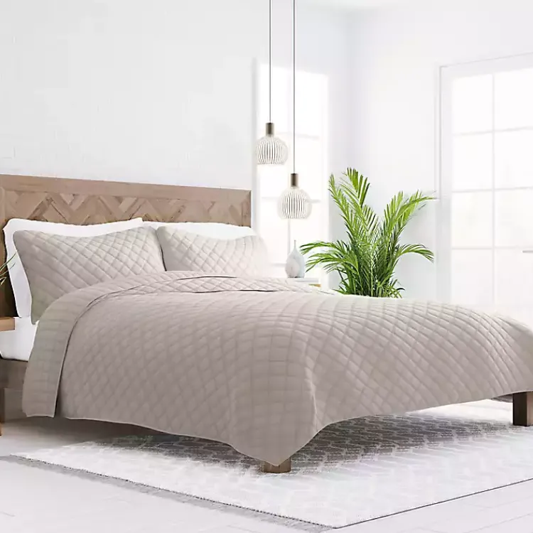 Quilts-Kirklands Home Latte Stitched Diamond 3-pc. King Quilt Set Tan