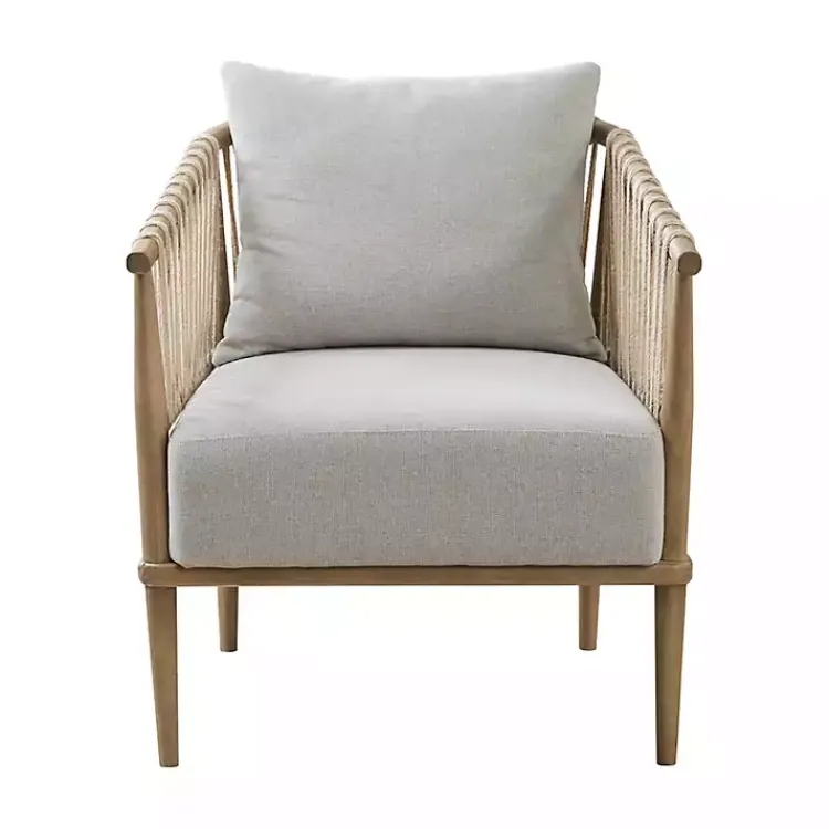Accent Chairs-Kirklands Home Curved Wood and Jute Rope Accent Chair Gray