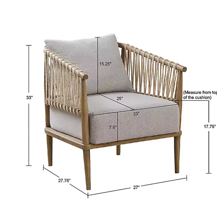 Accent Chairs-Kirklands Home Curved Wood and Jute Rope Accent Chair Gray