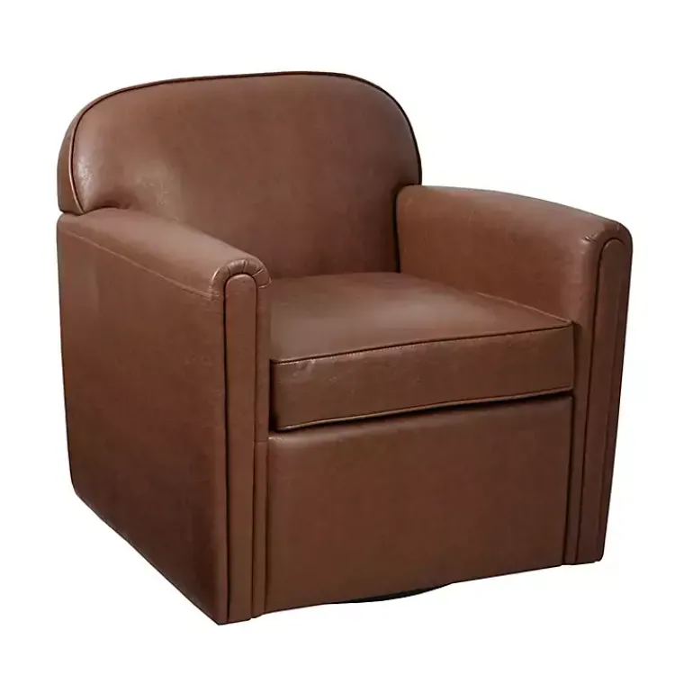 Accent Chairs-Kirklands Home Faux Leather Swivel Club Chair Brown