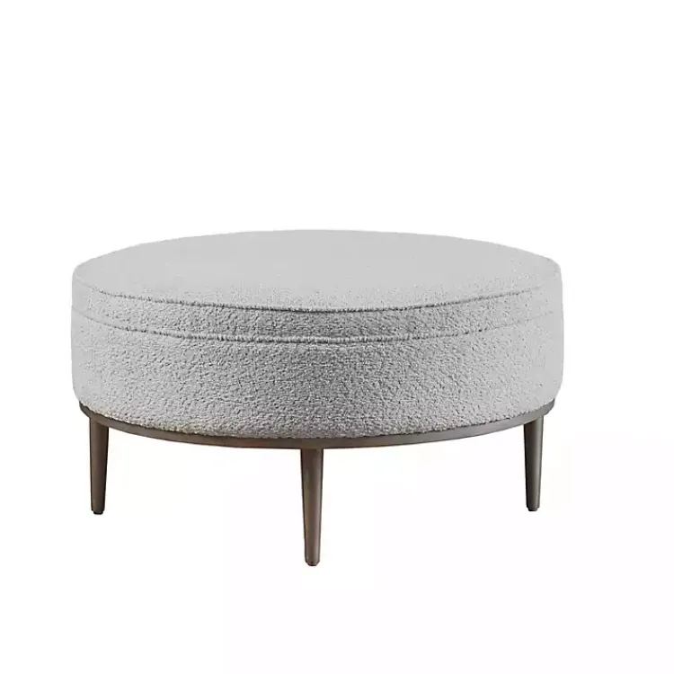 Benches & Ottomans-Kirklands Home Round Upholstered Ottoman Gray