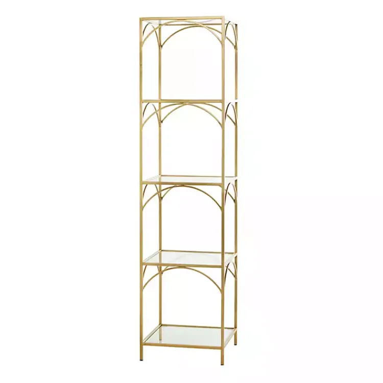 Bookshelves-Kirklands Home Metal and Clear Glass 4-Tier Shelf Gold