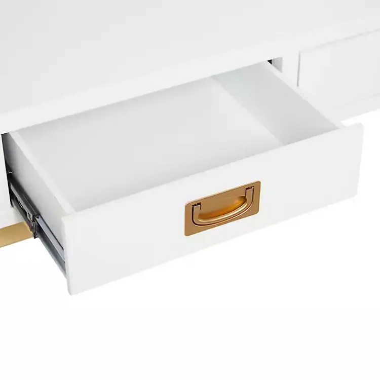 Office Furniture-Kirklands Home White and Gold Metal Desk with Outlets