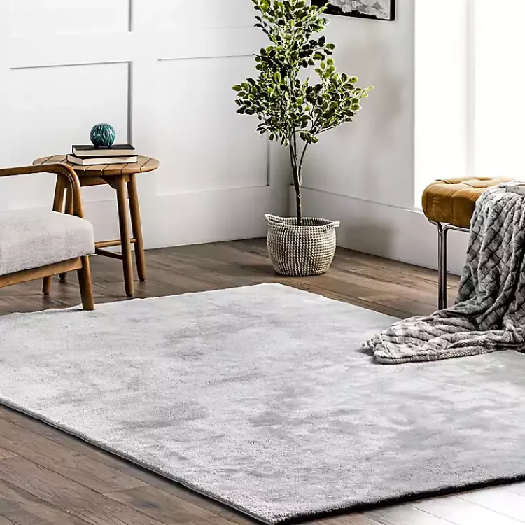 Area Rugs-Kirklands Home Light Gray Shag Washable Area Rug, 5x8