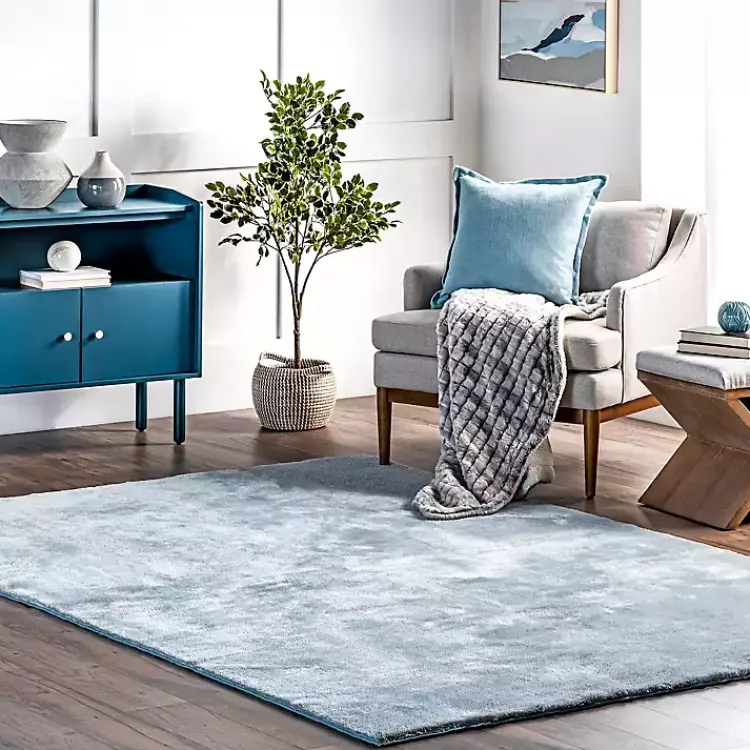 Area Rugs-Kirklands Home Whitlow Shag Washable Area Rug, 8x10 Blue