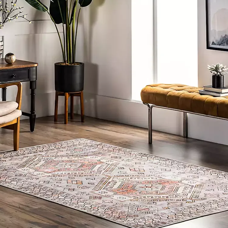 Area Rugs-Kirklands Home Black Tribal Motif Washable Area Rug, 5x8