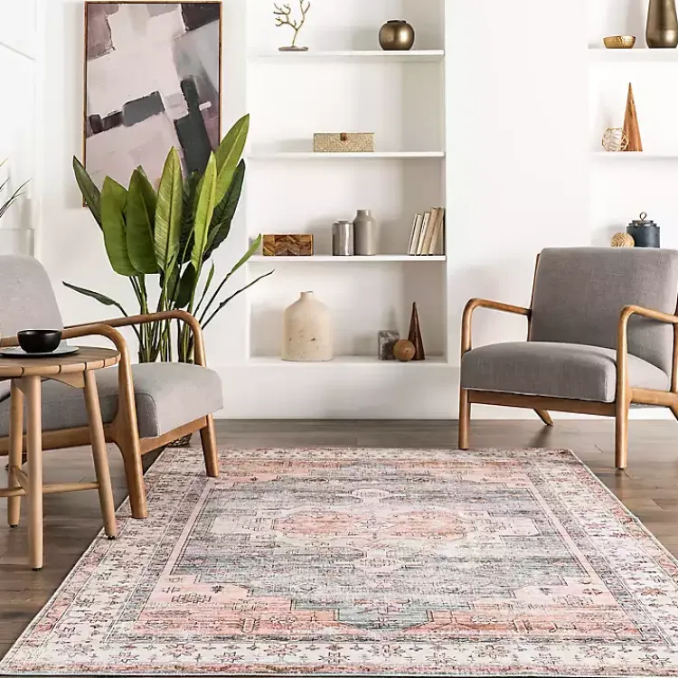 Area Rugs-Kirklands Home Black Vintage Motif Washable Area Rug, 5x8