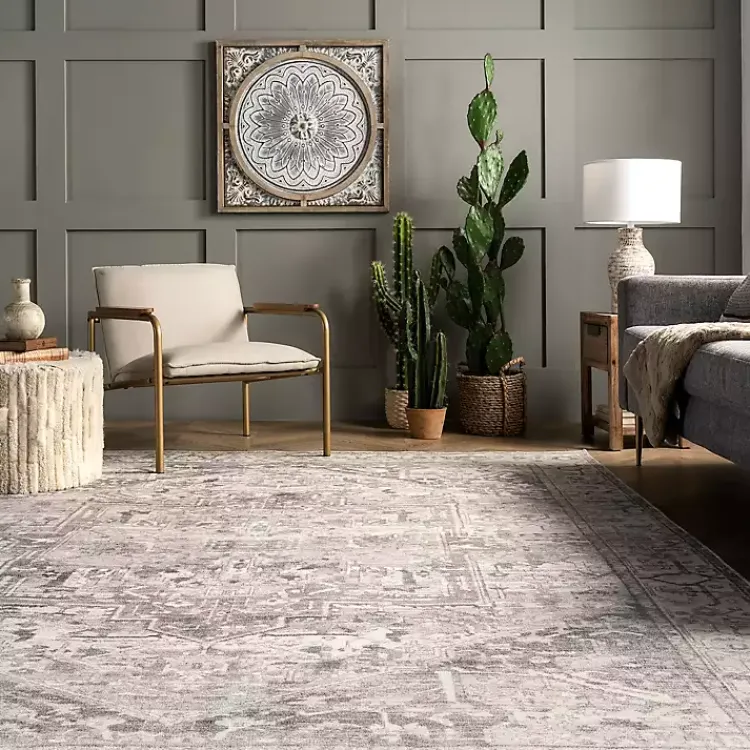 Area Rugs-Kirklands Home Flo Vintage Medallion Washable Area Rug, 6x9 Gray