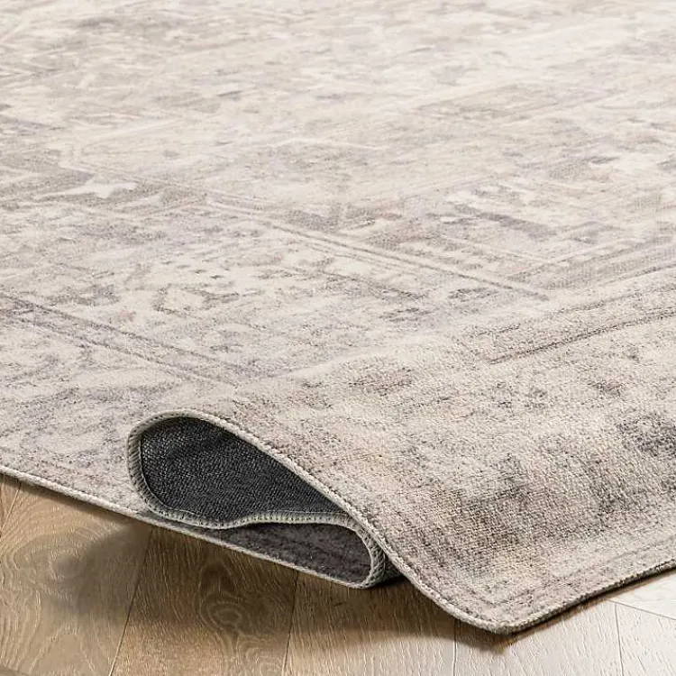 Area Rugs-Kirklands Home Flo Vintage Medallion Washable Area Rug, 5x8 Gray