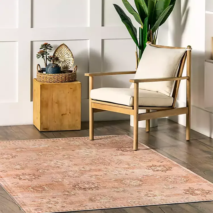 Area Rugs-Kirklands Home Lottie Peach Vintage Washable Area Rug, 5x8 Orange