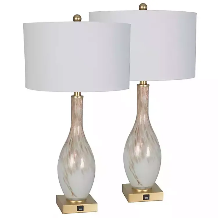 Table Lamps-Kirklands Home and Gold Swirl Glass Table Lamps, Set of 2 White