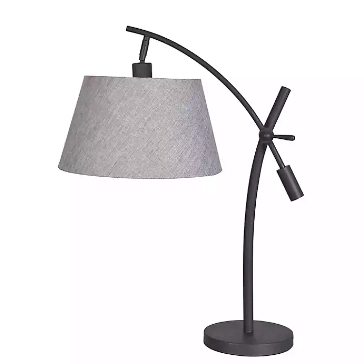 Table Lamps-Kirklands Home Black Metal Adjustable Task Shade Table Lamp Gray