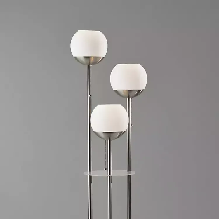 Floor Lamps-Kirklands Home Silver Globe 3-Light Shelf Floor Lamp