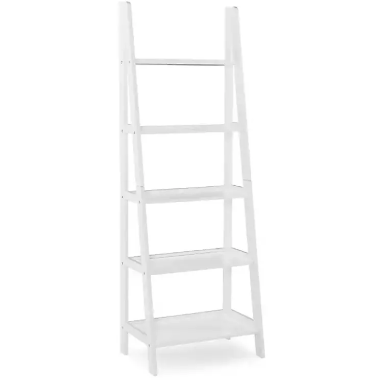 Bookshelves-Kirklands Home Wood 5-Tier Ladder Bookshelf White