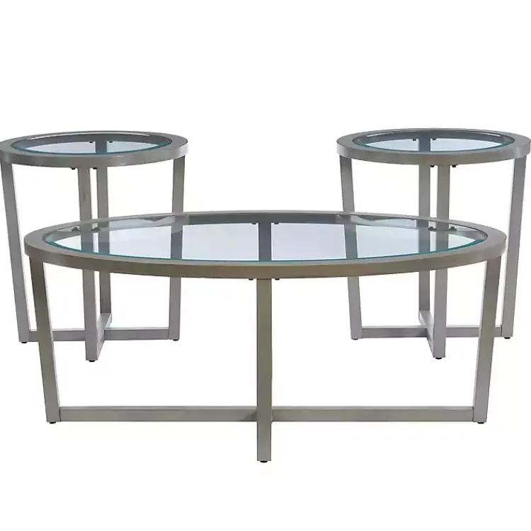 Coffee Tables-Kirklands Home Wood & Glass Top 3-pc. Table Set Gray