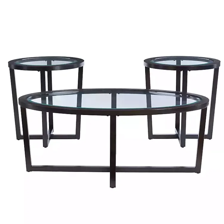 Coffee Tables-Kirklands Home Wood & Glass Top 3-pc. Table Set Brown