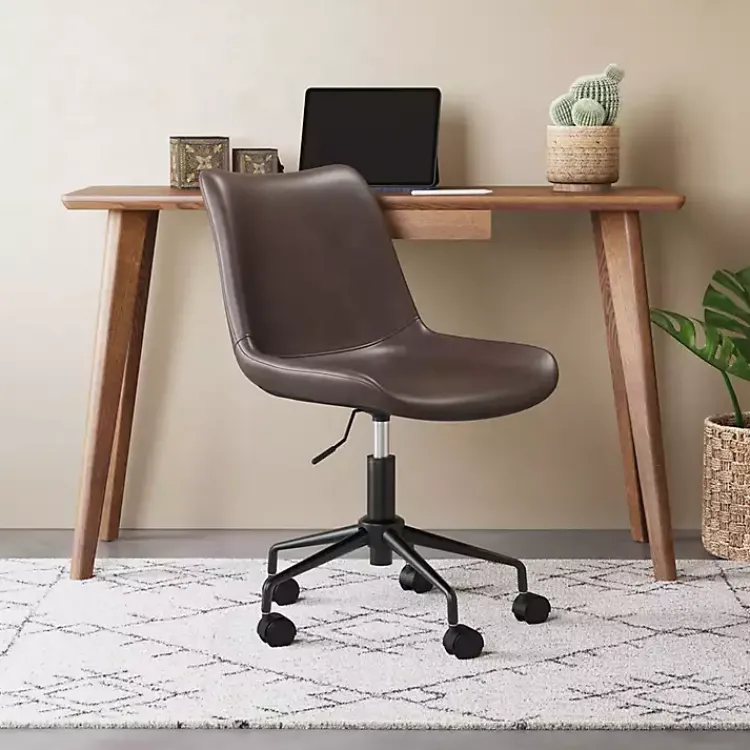Office Furniture-Kirklands Home Faux Leather Swivel Office Chair Brown
