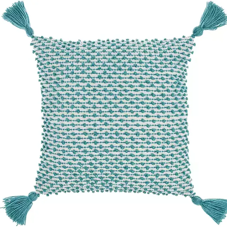 Outdoor Cushions & Pillows-Kirklands Home Turquoise Knotted Tassel Outdoor Throw Pillow Blue