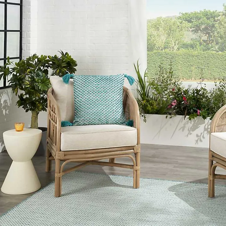 Outdoor Cushions & Pillows-Kirklands Home Turquoise Knotted Tassel Outdoor Throw Pillow Blue