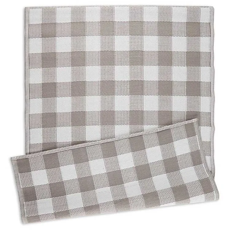 Outdoor Rugs-Kirklands Home Stone & White Buffalo Check Outdoor Area Rug, 4x6