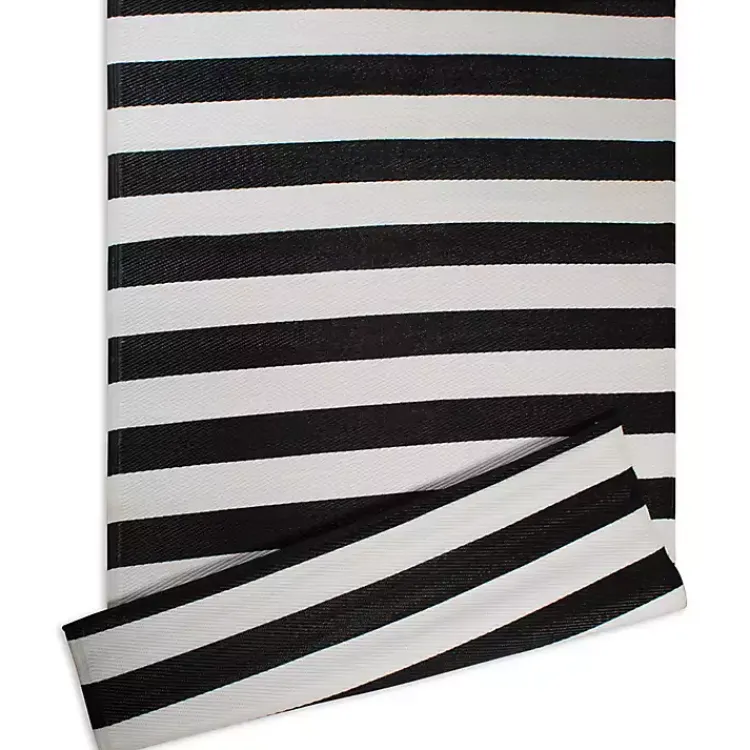 Outdoor Rugs-Kirklands Home Black and White Rugby Stripe Outdoor Area Rug, 5x8