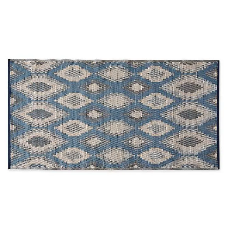 Outdoor Rugs-Kirklands Home Blue & Gray Diamond Stripe Outdoor Area Rug, 3x6