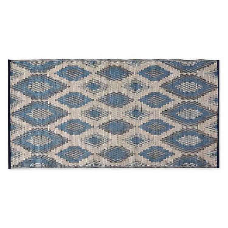 Outdoor Rugs-Kirklands Home Blue & Gray Diamond Stripe Outdoor Area Rug, 3x6