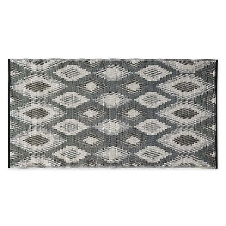 Outdoor Rugs-Kirklands Home Black & Gray Diamond Stripe Outdoor Area Rug, 4x6