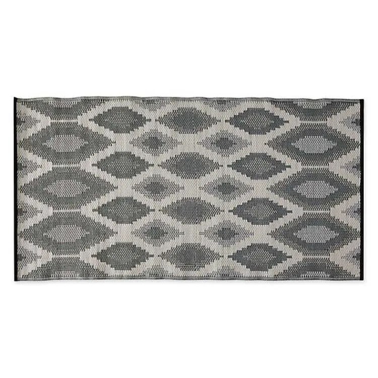 Outdoor Rugs-Kirklands Home Black & Gray Diamond Stripe Outdoor Area Rug, 4x6