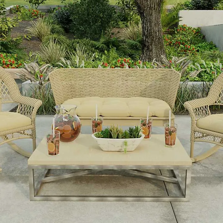 Outdoor Cushions & Pillows-Kirklands Home Beige French Edge Outdoor Wicker Settee Cushion Tan
