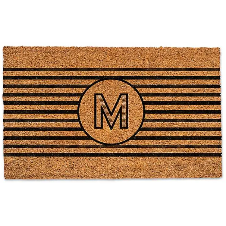 Doormats-Kirklands Home Personalized Monogram Black Stripes Doormat